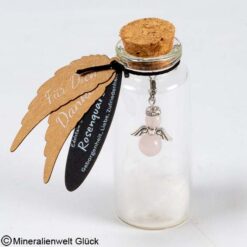 Rosenquarz Schutzengel im Glas, Edelsteine, Mineralien